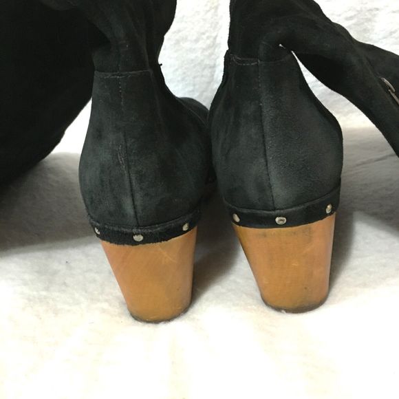 UGG Women's Black Suede Leather Tall Wood Clog Heel Boots-Size 8 - Picture 5 of 8